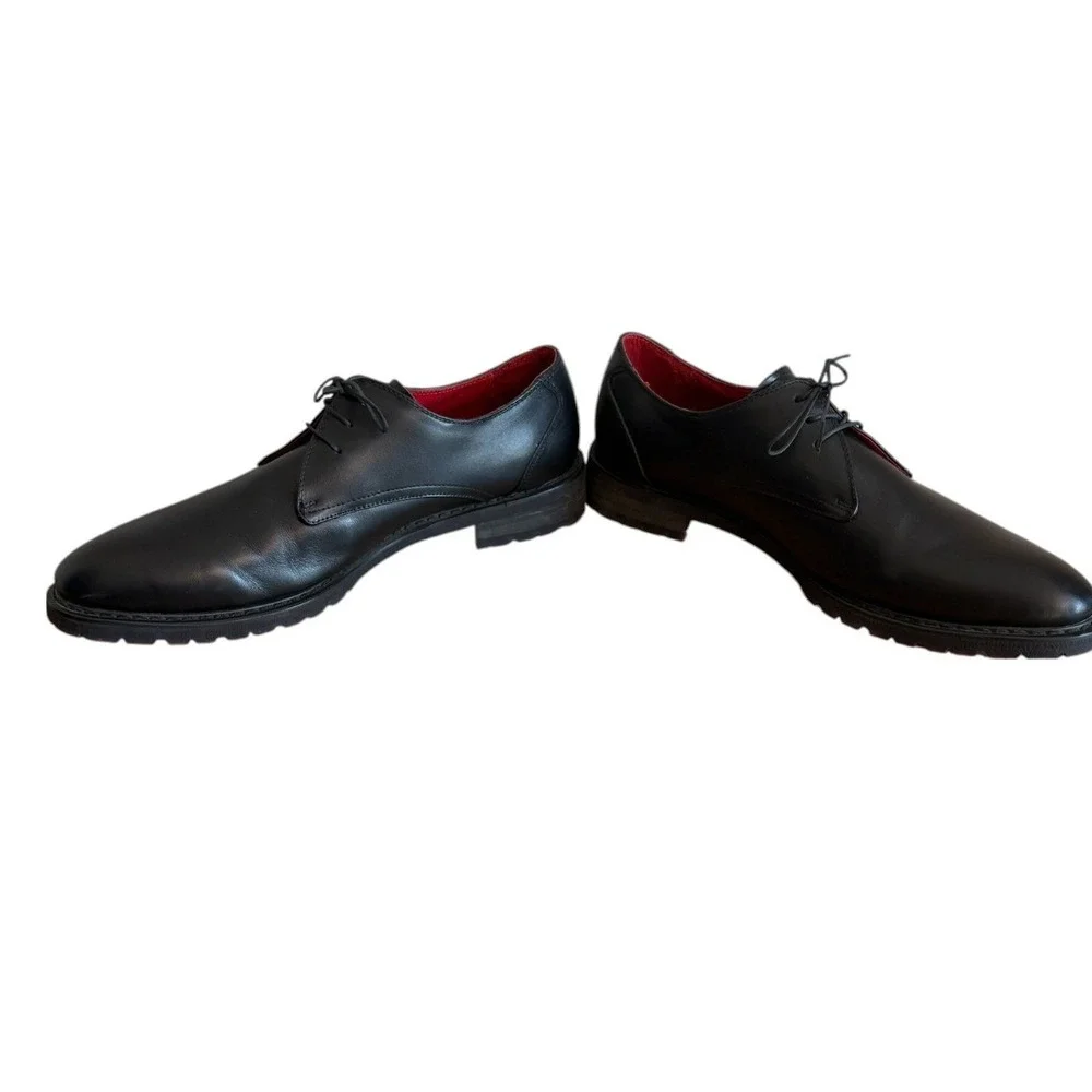 Robert Wayne Soho Mens Black Leather Red Lug Sole Derby Dress Shoes Size 10